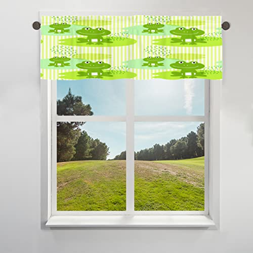 COTOT Niedliche Frösche grüner Volant-Vorhang für Fenster, Frösche Streifen kurze Fensterbehandlung Volant Stangentasche Vorhang für Küche Wohnzimmer Schlafzimmer 45,7 x 106,6 cm