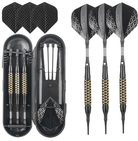 elthmpr Dartpfeile Mit Kunststoffspitze 21 Gramm, 3 Stück Dartpfeile für Elektronische Dartscheibe, 6 Aluminum Shafts Flights Profi Softdarts Dartpfeil und Extra Schafts Flights Dartspitzen
