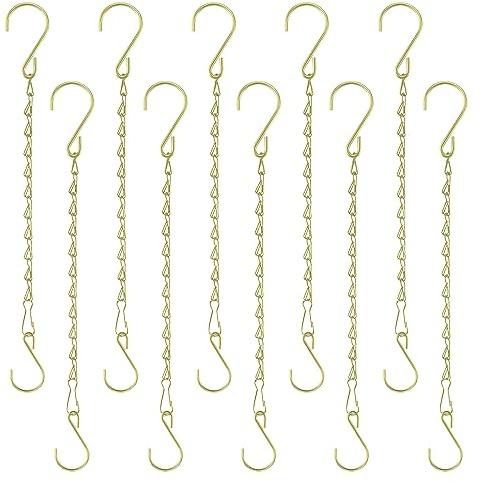 RIFNY Gold Hanging Basket Chain, 10 inch Decorative Plant Hanging Chains with Hooks, Adjustable Replacement Plant Hanger Chain to Hang Planter Flower Basket Pots Bird Feeder Lantern Lamp, 10 Pcs