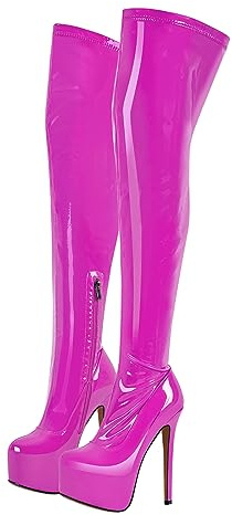 blingqueen Damen Stretch Boots Overknee Stiefel Plateau Stiletto High Heels Überknie