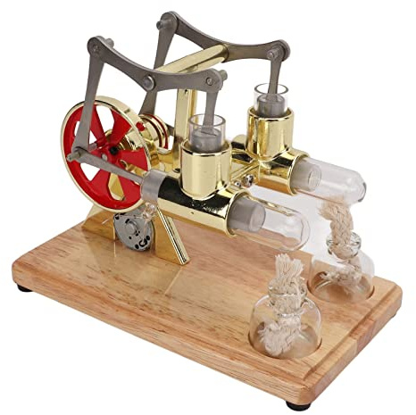 Fdit Stirlingmotor Modell Zweizylinder Spielzeug Golden Mirror Gold Motor Töpferräder Zubehör