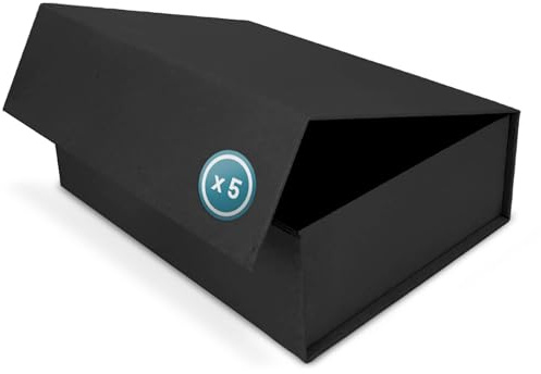Verpackungswelt Geschenk-Box mit Deckel | 23 x 17 x 10 cm (5er Pack) | Geschenk-Karton mit Magnet-Verschluss | Perfekt für Geburtstag, Hochzeit, Weihnachten, Geburt | Geschenk-Verpackung Schwarz Natur