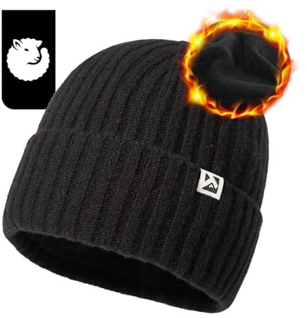 TOP-EX Merinowolle Beanie mit Fleecefutter für große Köpfe | Außenmaterial aus 100% Merinowolle mit weichem Fleecefutter für Herren und Damen ideal für Alltag Reisen und kalte Tage