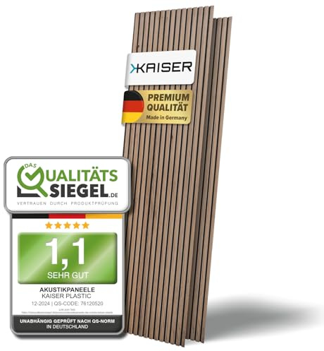 KAISER plastic® Akustikpaneele | Farbe: Walnuss | Wandpaneele in verschiedenen Formaten | Deko Wohnzimmer | Wanddeko in Holz | Akustik Paneele Wand | Lamellenwand (270 x 60 cm - 1STK.)