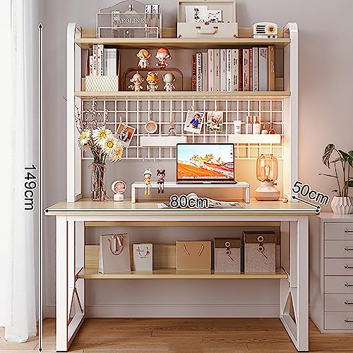 GArcan Moderner Computertisch mit Schrank, Bürotisch mit Präsentationsregal, PC-Arbeitstisch mit Regalen für das Heimbüro (80 x 50 x 149 cm), Holz