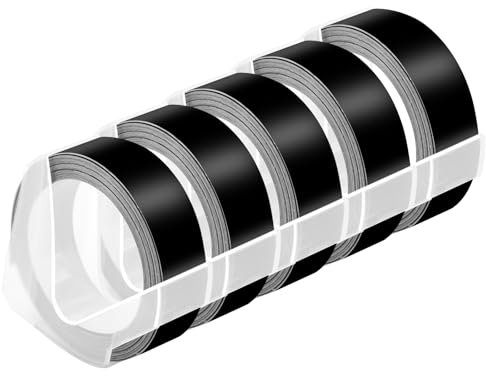 NineLeaf 5 Packung Ersatz für Dymo S0898132 521209 3D Kunststoff Prägebändern 12mm x 3m Weiß auf Schwarz Bänder Schriftband für Office Mate II 1540 154000 Organizer Xpress Pro 1575 Beschriftungsgerät