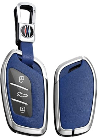 TECART Custodia intelligente per chiave auto, adatta per MG 4 EV MG EHS EZS EV GT HS ZS ZX MG4 MG5 MG6 per Roewe RX3 RX5 Custodia in pelle Custodia per chiavi accessori chiave A 3 tasti, argento e