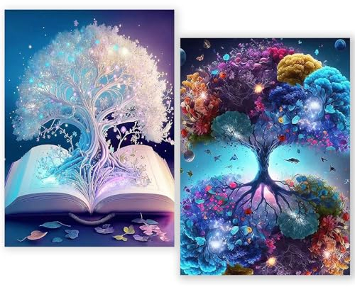 Yiminu.DS 2Pcs Diamond Painting Set, 5D Diamond Painting Baum Erwachsene, Diamond Painting Bilder Bastelset Erwachsene Kinder für Home Wanddekoration, 30CM X 40CM