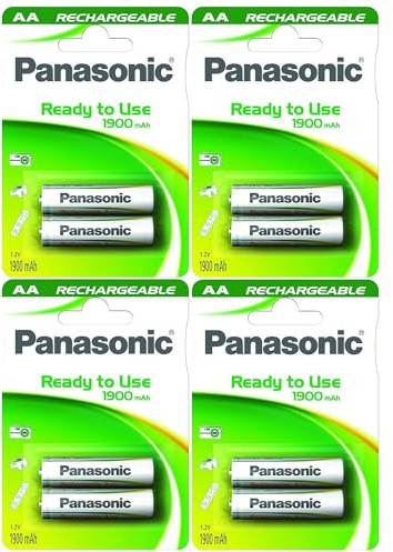 PANASONIC - Lote de 4 ampollas de 2 pilas recargables NiMH Mignon AA 1900 mAh Ready to Use