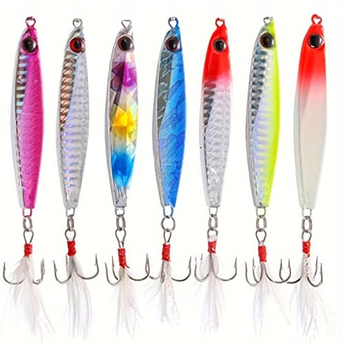 WUWYOUWL 7PCS Metall Fischerei Lures Set Pailletten Löffel Jigs | für Meer- und Süßwasserfischen, Wobbler Baits Pike, Karpfe, Forelle, Berche, Wels, Kalmier, Lachs, Chub, Raubfischgerät