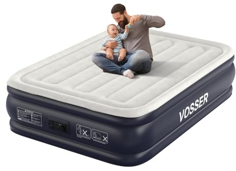 VOSSER Air Mattress Full with Built in Pump,18''Inflatable Mattress of Upgraded Vertical Beams,Self Inflatable/Deflation Blow Up Mattress in 3 Mins,Flocked Top Airbed with Carry Bag for Home, Camping