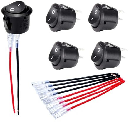 BUUV DaierTek 5 STK Runder Wippschalter EIN/AUS SPST 20mm Mini Kippschalter 12V for Auto Automotive RV 2 Pin Schalter 120V Verkabelt KCD1