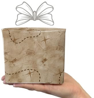 6 Geschenkpapier-Bögen hochwertige reißfeste Geschenkverpackung Packpapier mit Muster Motiv bunt für Kinder Jungen Schatztruhe Schatz natur (6 Bögen je A3-Format)