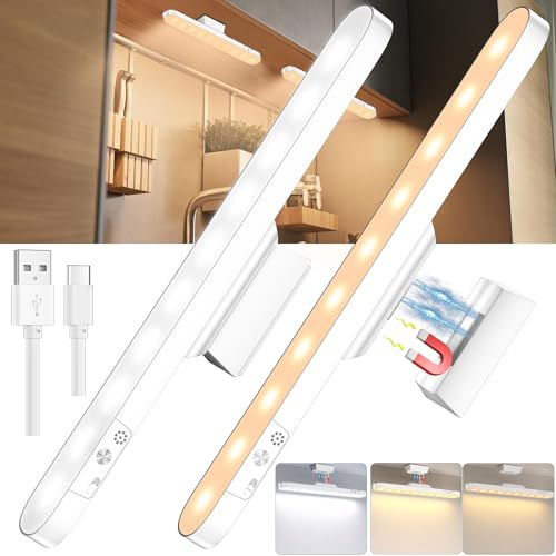 daphomeu Wiederaufladbare Unterbauleuchte Küche LED 2 Stück, 3000mAh Akku, Touch Dimmbar, Magnetfuß, Kabellos für Schränke, Schreibtische, Schlafzimmer, Garderobe