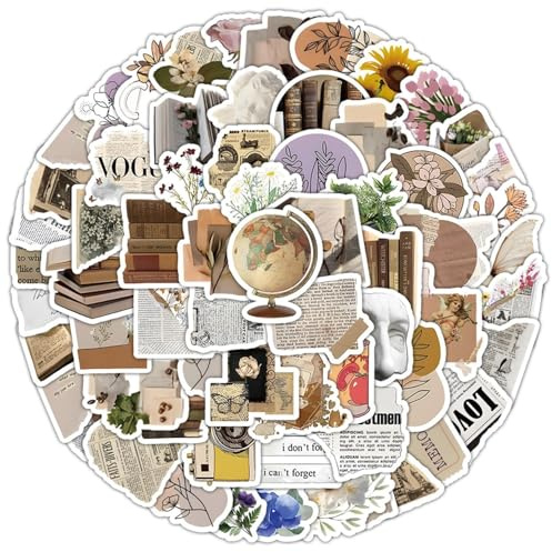 100 Pcs Vintage Stickers for Scrapbooking, Journal Motivational Stickers, Retro Reading Sticker Pack, Vinyl Decals for Water Bottles Laptop Scrapbook Notebook Guitar Suitcase Skateboard