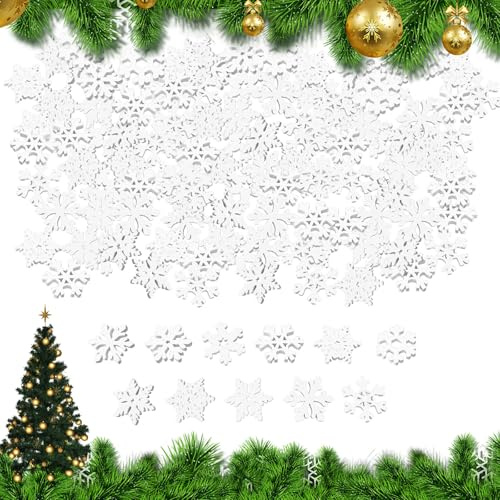 Ellxen 100 Stücke Weihnachtsdeko Schneeflocken Holz,Holzschneeflocken Weihnachtsdekoration, DIY Bastelset, für Weihnachts Tischdekoration Winter Feiern(2.5 * 3.5cm)
