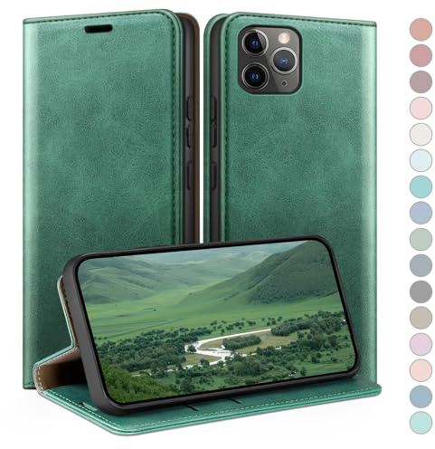 HUOUH für iPhone 11 Pro 5.8 Hülle mit RFID Schutzhülle aus Lederhülle Handyhülle,Kartenfach Leder ständer Handy hülle,360 Grad Schutz Cover für Apple 11 Pro Klapphülle Wallet Case Hellgrün