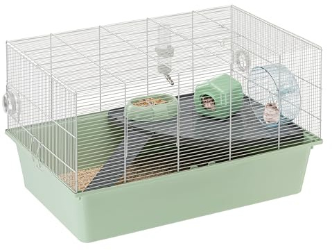 Ferplast Cage Hamster Milos XL - Cage Souris, Enclos pour Hamster, Base en Plastique et Structure en Fer Recyclés, Entretien Facile, Cage Modulaire, Accessoires Inclus, 69,5 x 46 x h 41 cm