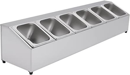 WINPANG Vassoio per alimenti in acciaio inox, contenitore per ingredienti in acciaio inox, con 6 contenitori per alimenti, 2 litri, portaspezie con coperchio, contenitore per alimenti per ristoranti