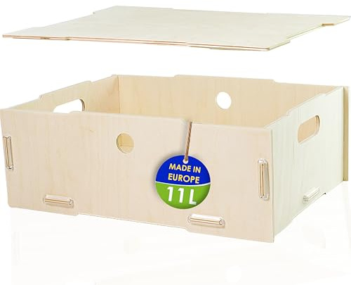 clipfritz - förvaringslåda i trä med lock - omålad - ca 39 x 29 x 14 cm - leksakslåda - trälåda - minneslåda - förvaringslåda för dagis, hylla, skåp, barnsäng, sy- och hantverksredskap