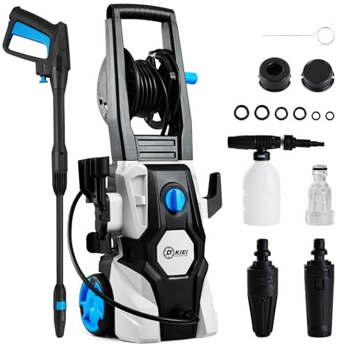 DKIEI Electric Pressure Washer, 135Bar, 7L/min, 1600W High Power Washer For Car/Patio/Garden Furniture/Walls, Portable Cleaner Jet Washer Kit With Adjustable Nozzle & Hose Accessory