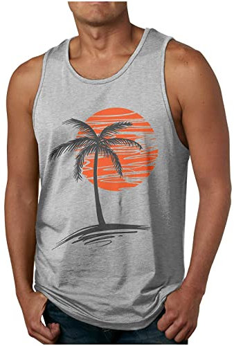 Tank Top Herren Sommer Ärmelloses Muskelshirts Casual Sport Tshirt Baumwolle Leicht Unterhemd Shirt Fitness Trägershirts Tee Tops Urlaub Hawaii Tanktop Männer Rundhals Oberteile Laufshirt
