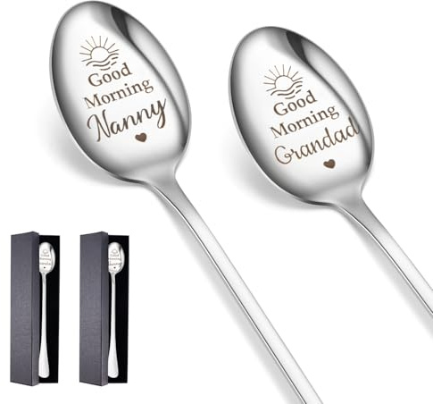 BQMEZRNUS 2PCS Nanny Grandad Spoon Gift Set, Stainless Steel | Personalised engraved spoons for grandparents from grandchildren, birthday Christmas stocking filler, keepsake present
