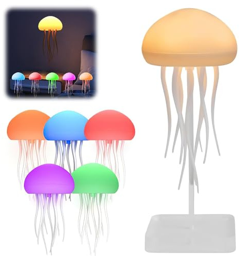 LED Quallen Lampe, RGB Gradient Quallen Licht Lampe, schwimmende Quallen Lampe mit tanzenden Beinen und Berührungssensor, wiederaufladbare Quallen Lavalampe für Schlafzimmer, Wohnzimmer (Sockel)