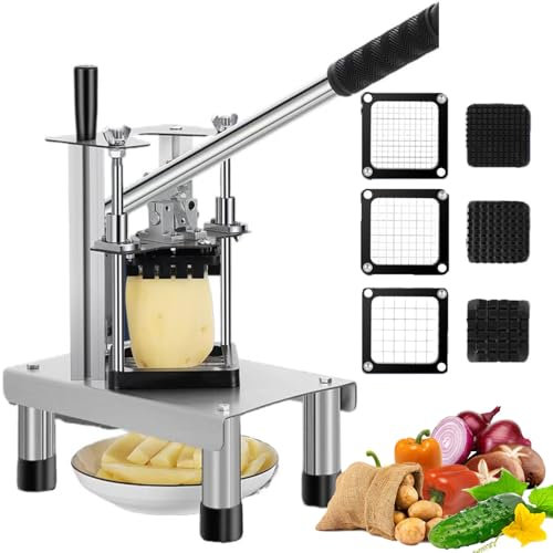 French Fries Cutter, Professional Potato Chipper, Commercial Potato Chipper Vegetable Fruit Slicer With 3 Stainless Steel Blades-1/4 1/2 3/8 For Restaurants & Home Kitchen
