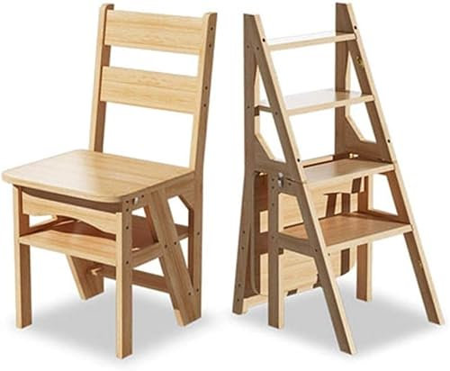 Escabeau à 4 marches en bois massif pour la maison, la cuisine, tabouret pliable multifonctionnel pour double utilisation comme chaise d'escalier et tabouret ascendant