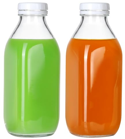 EkkoVla Confezione da 2 bottiglie in vetro da 1000 ml con coperchio, bottiglie in vetro per succhi di frutta, riutilizzabili, per latte, succo, miele, noci fatte in casa