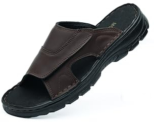 MGGMOKAY Sandalia de piel para hombre Pantuflas de verano para interior y exterior con correa ajustable,Marrón,43