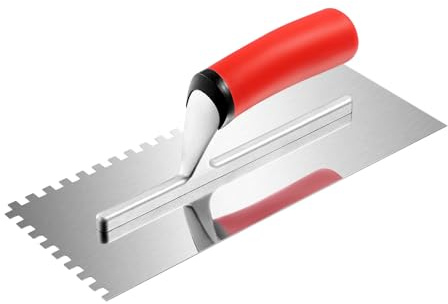 VEVOR Tile Tools, Stainless Steel Squared Notch Tile and Flooring Trowel, 10.9 x 4.4 in Pro Grade Drywall Tool, Ergonomic Rubber Grip Comfort Handle, for Apply, Spread, Flatten, Smooth, Polish