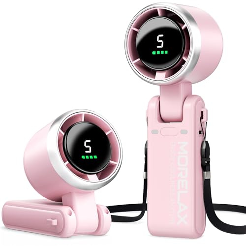 Morelax Personal Handheld Fan,High-Speed Turbo Fans,5-Speed with LED Display,Powerful Motor,4000mAh,USB Rechargeable Portable Cooling Fan for Outdoor Activities,Travel,Working,Pink