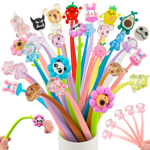 30 Kristalle Gelschreiber Set, Kawaii Gel Stifte Tiere und Blumen, Fidget Pen Kinder, Squishy Stifte für Mitgebsel Kindergeburtstag, Give Aways Kindergeburtstag Gastgeschenke