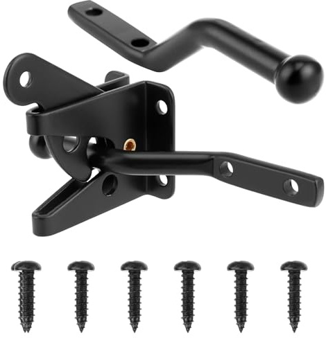 Tolstil Heavy Duty Self-Locking Gate Latch – Automatic Gravity Lever for Wooden Gates & Fences – Black Steel Door Latch with Pull String & Long Fixings