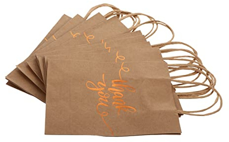 KOMBIUDA 12 Stück Kraftpapiertüten mit Henkel Mittelgroße Geschenkbeutel aus Robustem Kraftpapier Leicht und Reißfest für Süßigkeiten Spielzeug und Kleine Geschenke Geschenkverpackung