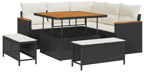 vidaXL Trädgårdsoffset 8 pcs Svart konstrotting, Trädgård och Terrass, Modernt Utemöbelset, Rattansoffor, Akaciabord, Avtagbara Kuddar, Soffa för Uteplats