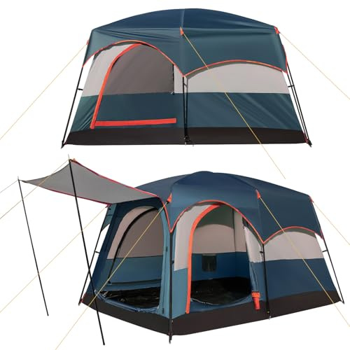 COSTWAY Tält för 4–6 personer, campingtält med förtält och skiljevägg med 2 rum, stort tunneltält med insydd tältbotten, vattentätt, familjetält med bärväska för camping (blå)
