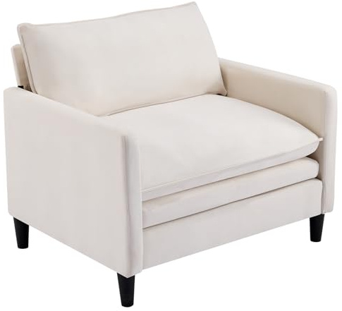 Sepnine Sessel Wohnzimmer, Bequemer Loungesessel mit Rückenkissen, Moderner Relaxsessel mit Elastischer Schaumstoffpolsterung, Polstersessel für Wohnzimmer oder Schlafzimmer, Bis 136 kg, Beige