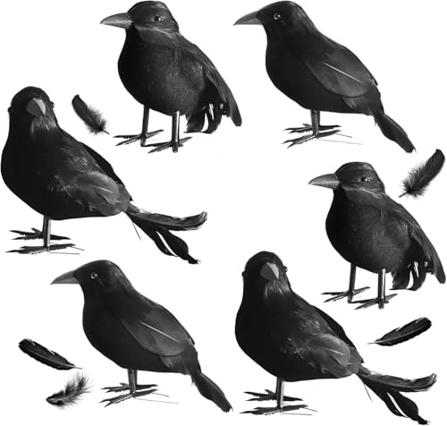Halloween Decorations Black Crow,3/6 Packs Crows Realistic Raven Birds Halloween Table Decorations Outdoor Spooky Black Feather Crow Bird forTree Decor Indoor Outdoor Home Garden (6)