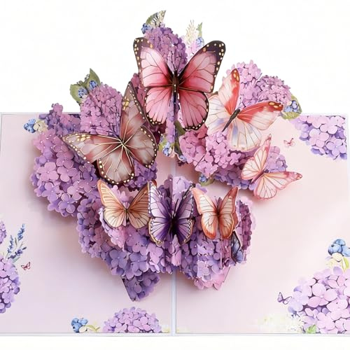 BYZANDQI Geburtstagskarte Frau - Pop Up Karte mit Schmetterlingen & Blumen - 3D Grußkarte Genesungskarte Glückwunschkarte für Frau Mama Freundin (Lila Schmetterling)