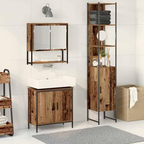 Gecheer 3-teiliges Badezimmermöbelset, Badezimmer Badmöbel Set Badezimmerschrank Stauraum-Schrank für Make-up Waschbecken3334360