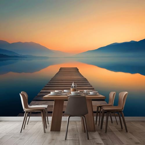 Fotomurales Vista Al Mar Puente De Madera 250x175 cm Papel Tapiz Fotográfico no tejido 3D Moderna Fondo De Pantalla Mural Decoración De Pared Sala Cuarto Oficina Salón