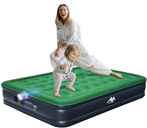 AYAMAYA Queen Camping Air Mattress with Built-in Rechargeable & Detachable Pump, 10 Height Inflatable Blow Up Airbed, Portable Self Inflating Sleeping Pad for Tents, Outdoor, Travel, Home, Guests
