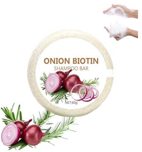 Onion Biotin Shampoo Bar, Shampoing Solide à l'oignon et au Romarin, Shampoing Onion et Conditionneur, Nettoyer En Profondeur Et Hydrater Tous Les Types De Cheveux (1 pc, 1)