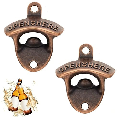 2 Pack Rustic Cast Iron Bottle Opener - Wall Mounted, Vintage Retro Style for Kitchen, Bar, Pub, Garden - Heavy Duty Metal with Secure Mount