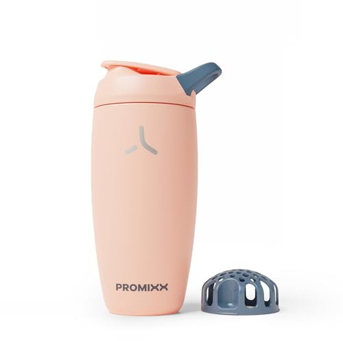 Promixx Pursuit Shaker Aislado – 550ml Acero Inoxidable Doble Pared Mezclador Proteínas con Snap-Fit para Batidos Helados – Hermético para Fitness – Coral