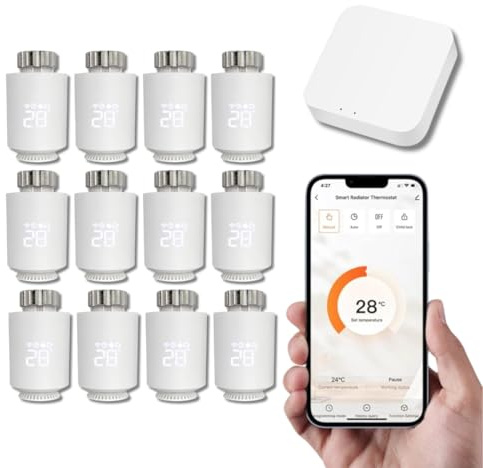 Tête Thermostatique Intelligente Connectée LUMARK - Contrôle Température Via Appli Tuya, Programmation, Détection Fenêtres Ouvertes - Compatible Assistants Vocaux (2, avec Passerelle)