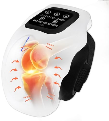 Masajeador de Rodilla Inalámbrico con Calor y Vibración – Dispositivo de Masaje Recargable con Pantalla LED, 4 Niveles de Calor & 4 Modos de Masaje, Correas Ajustables para Casa, Oficina y Viaje